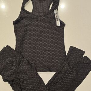 Black Textured Tank Top and Leggings Set